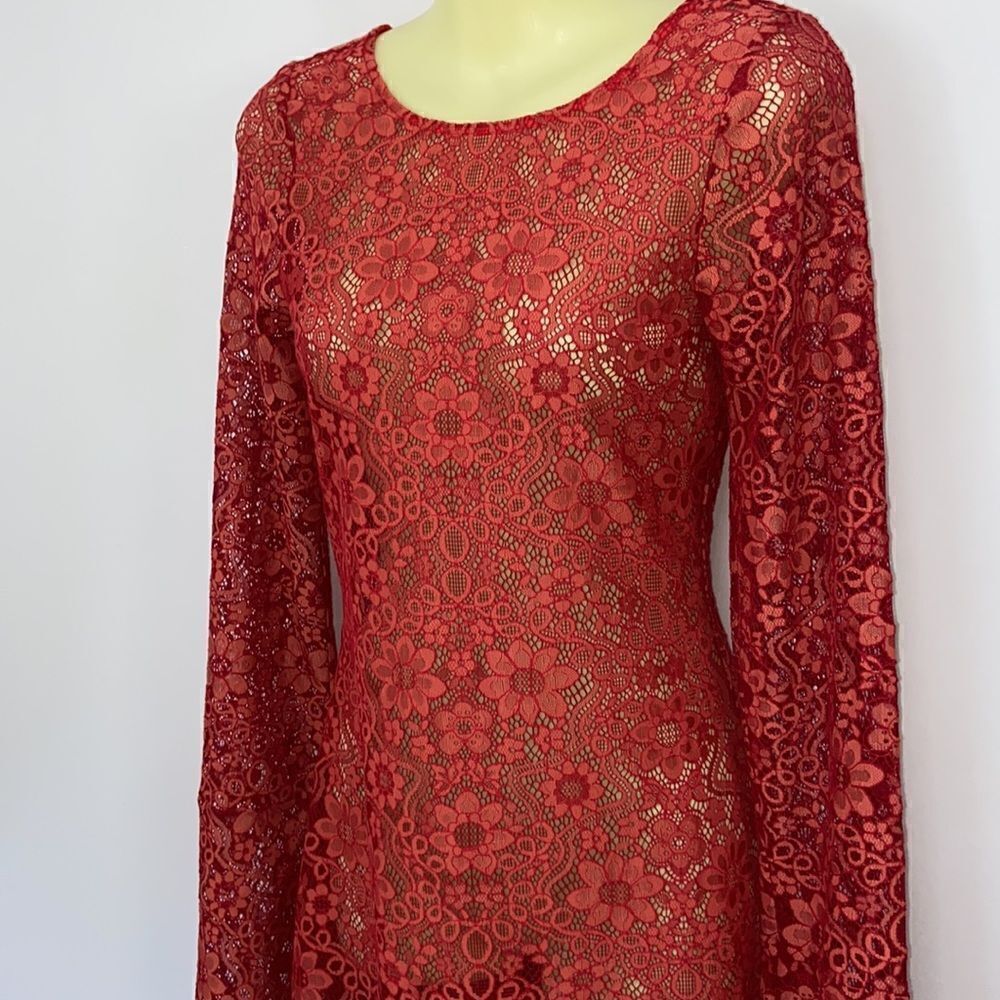 For Love and Lemons Dress “Love Bird” Rare Red Lace Sz 4 Nwot - Picture 3 of 8